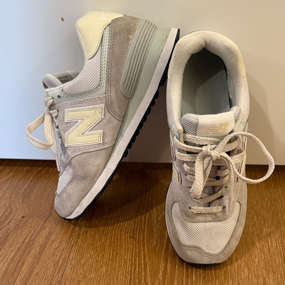 New Balance Light Gray and Cream Sneakers